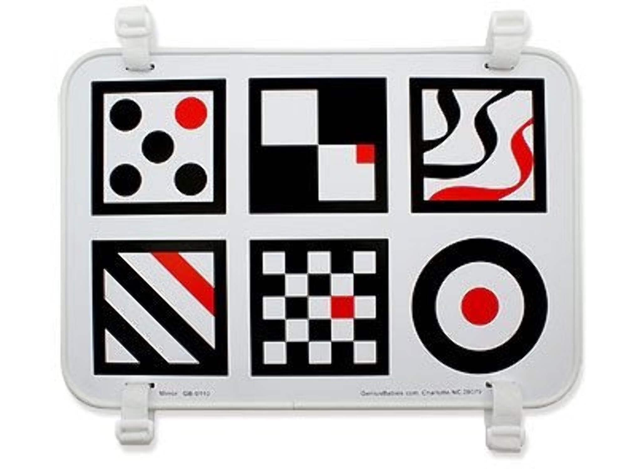 Genius Babies Large Baby Crib Mirror with High-Contrast Images, Safe Rubber Frame, Velcro Attachment (11" x 16")