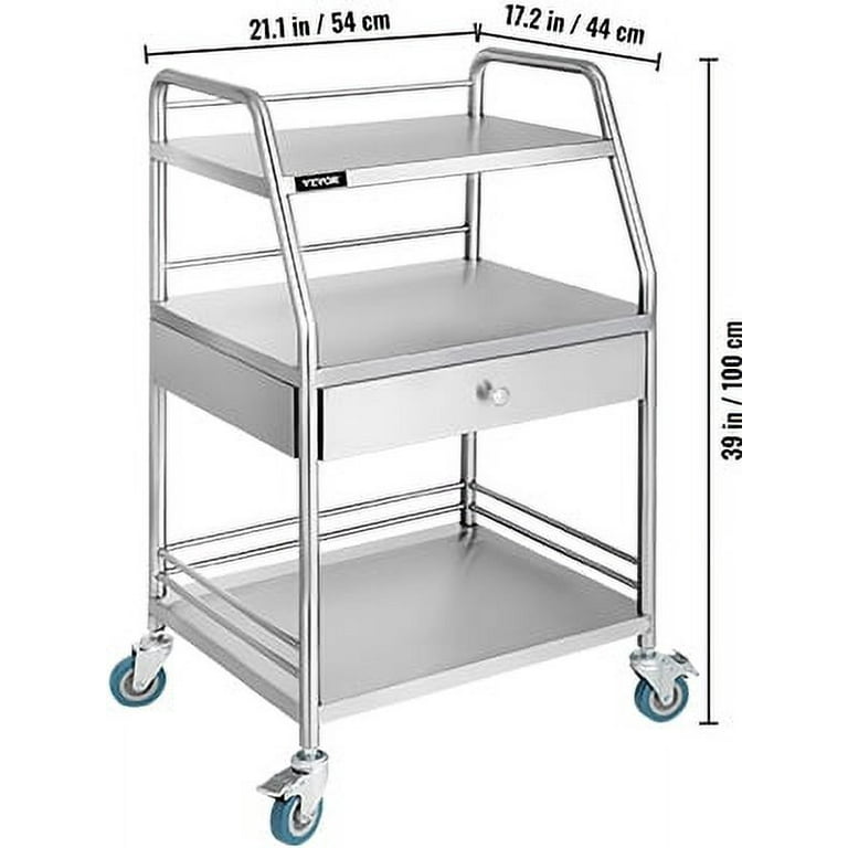 VEVOR Movable 3 Layer Stainless Steel Lab Cart with Drawer Mobile Trolley for Medical Dental Restaurant Services Walmart