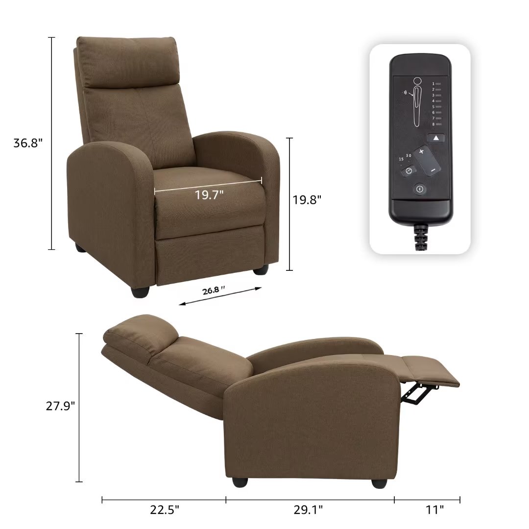Vineego Massage Sofa Chair,Adjustable Fabric Recliner Home Theater Seating with Padded Backrest and Thick Seat Cushion ,Gray
