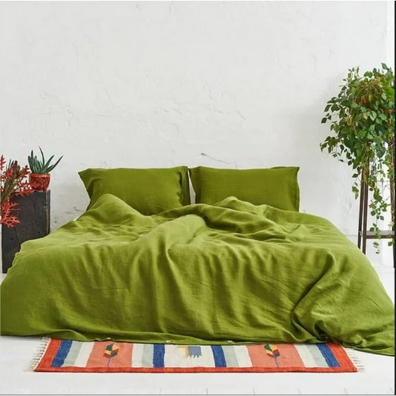 Pavish Export Cotton Bedding Duvet Cover Set 100% Washed Cotton Linen Like Textured Breathable Durable Soft Comfy Moss Green Twin