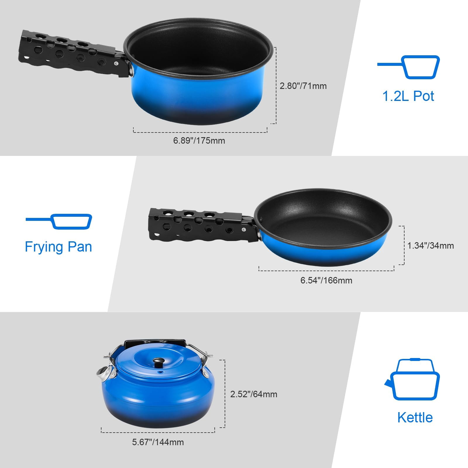 5pcs Camping Cookware Non-stick Pot And Pan Set With Kettle Removable Handle For Hiking Backpacking Picnic