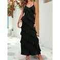 thumbnail image 2 of Women’s Black Chiffon Maxi Dress – Sexy Backless V-Neck Spaghetti Strap Ruffle Bodycon Evening Party Outfit, 2 of 6