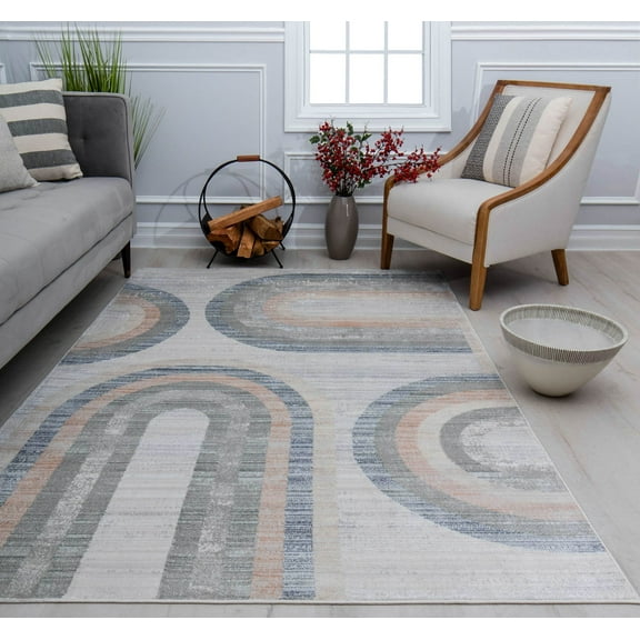 Rugs America Romeo JL80A Light Pewter Abstract Vintage White Area Rug, 2'6" x 4'