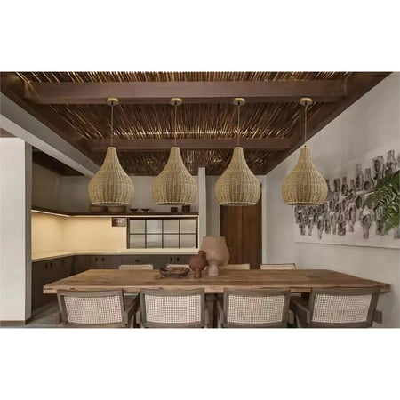 

ELE Light & Decor Bamboo and Rattan Annika Light Teardrop Pendant Light in Brown
