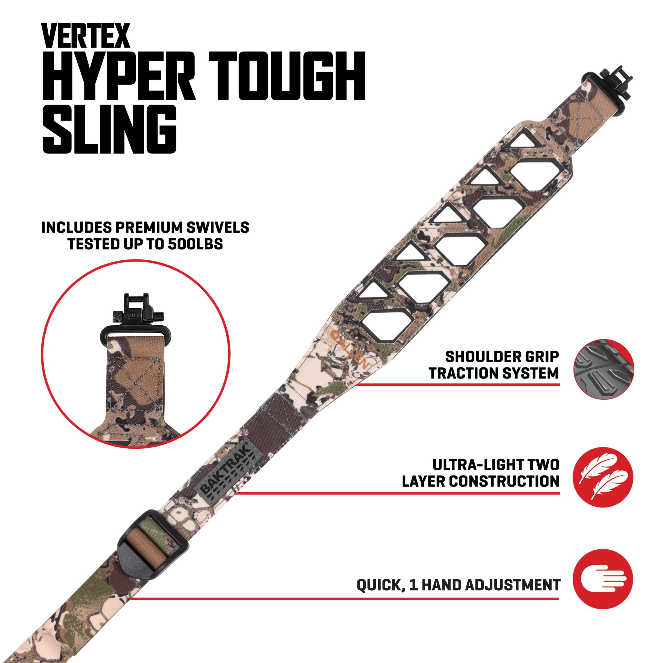 Vertex Hyper Tough Sling W/ Swivels, Veil Terrain, Ambidextrous Rifle Sling, Includes Swivels
