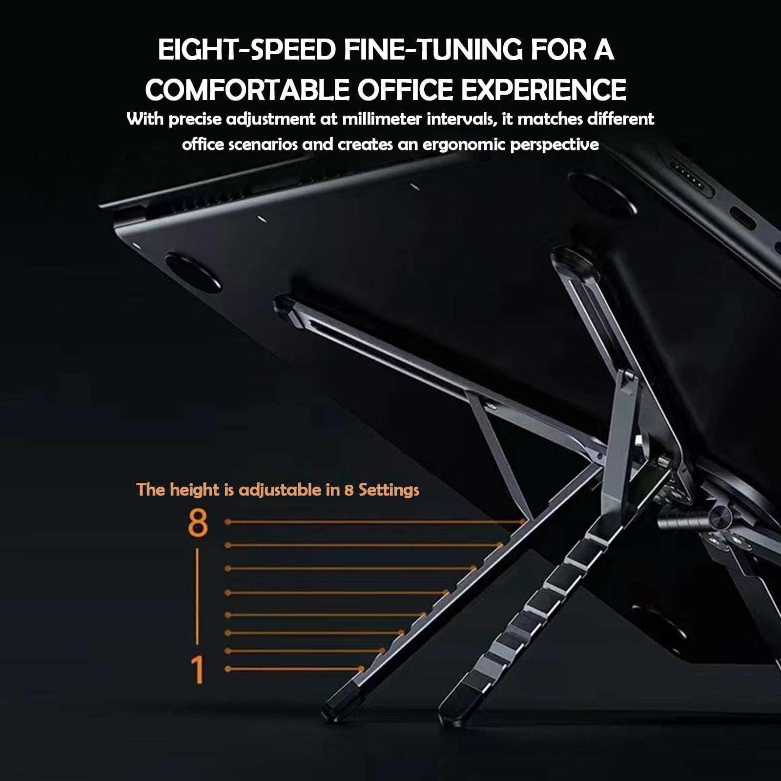 Adjustable Laptop Stand for Desk with Magnetic Phone Holder, Portable Foldable Computer Riser for Tablet Office Home Travel, Aluminum w/Storage Pouch