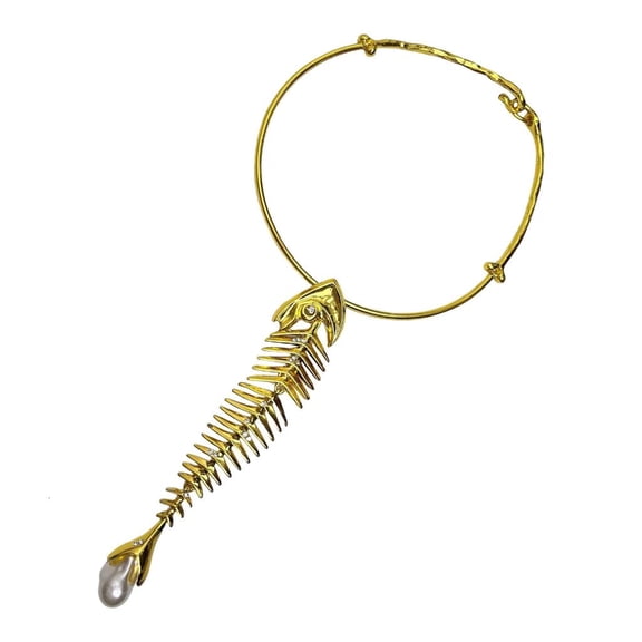 Edgy Overscale Fish Vertebrae Necklace Alloy Necklace for Alternative Fashion Lovers