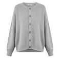 thumbnail image 4 of Women's Long Sleeve Cardigan Sweater Round Neck Open Front Button Ribbed Knit Fall Casual Loose Fit Top Gray XXL, 4 of 5