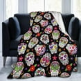 thumbnail image 1 of Day of The Dead Sugar Skull Flannel Fleece Bed Blanket Throw Blanket Lightweight Cozy Plush Blanket for Bedroom Living Rooms Sofa Couch 50"x40", 1 of 4