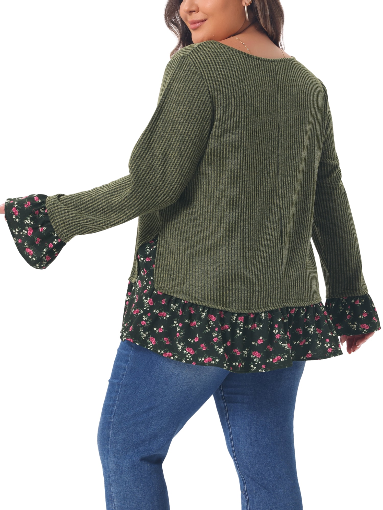 DARING DIVA Women's Plus Tunic Tops V Neck Rib Knit Pullover 4X Army Green