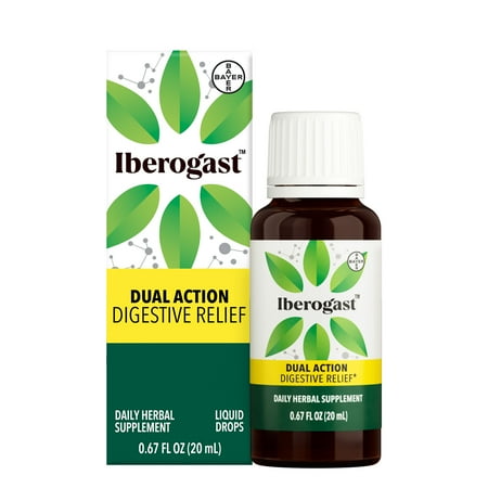 Iberogast Liquid Drops, Herbal Relief of Stomach Upsets: Occasional Indigestion, Bloating, Gas, Nausea, Upset Stomach; Gluten Free; 6-Herb Blend with Iberis Amara, Peppermint, Licorice; 20mL