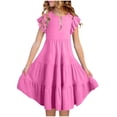 thumbnail image 3 of Mgmyaa Robes d'Été pour Filles Manches à Volants Robe Midi Décontractée avec Poches pour 4-14 Ans, 3 of 8
