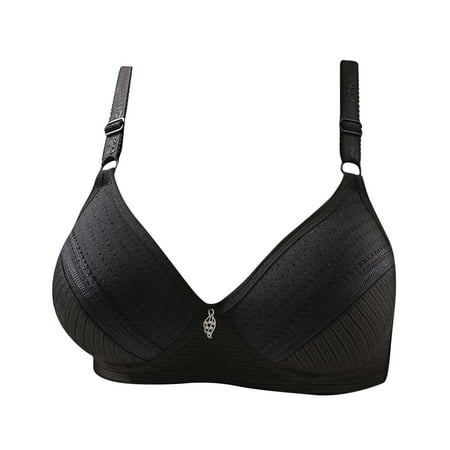 Gnurob Womens Push Up Bra Wireless Underwear Padded Bralette Plus Size Brassiere Adjustable Strap Bras Comfort V Neck Bralettes Breathable Bra for Ladies Clearance Saving Black Large