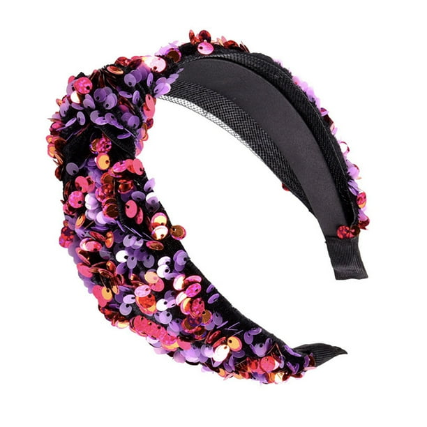 EeaseMX Diadema de doble capa con lentejuelas y nudo cruzado para mujer (lentejuelas moradas)