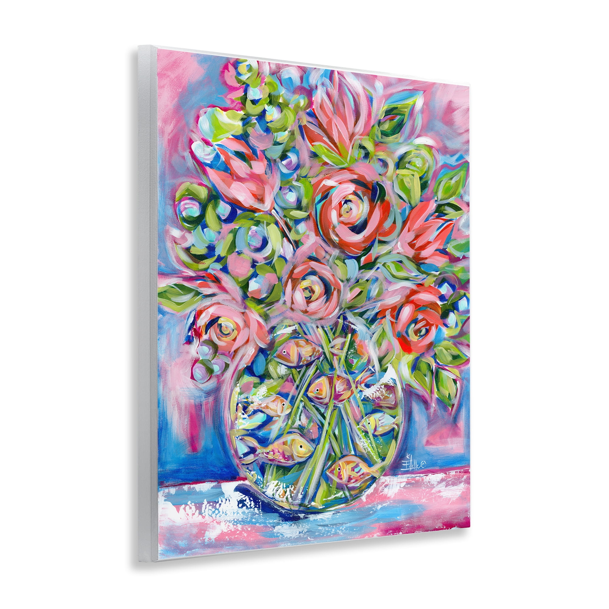 Stupell Industries Roses & Goldfish Vase Botanical & Floral Painting Unframed Art Print Wall Art, 11 x 14