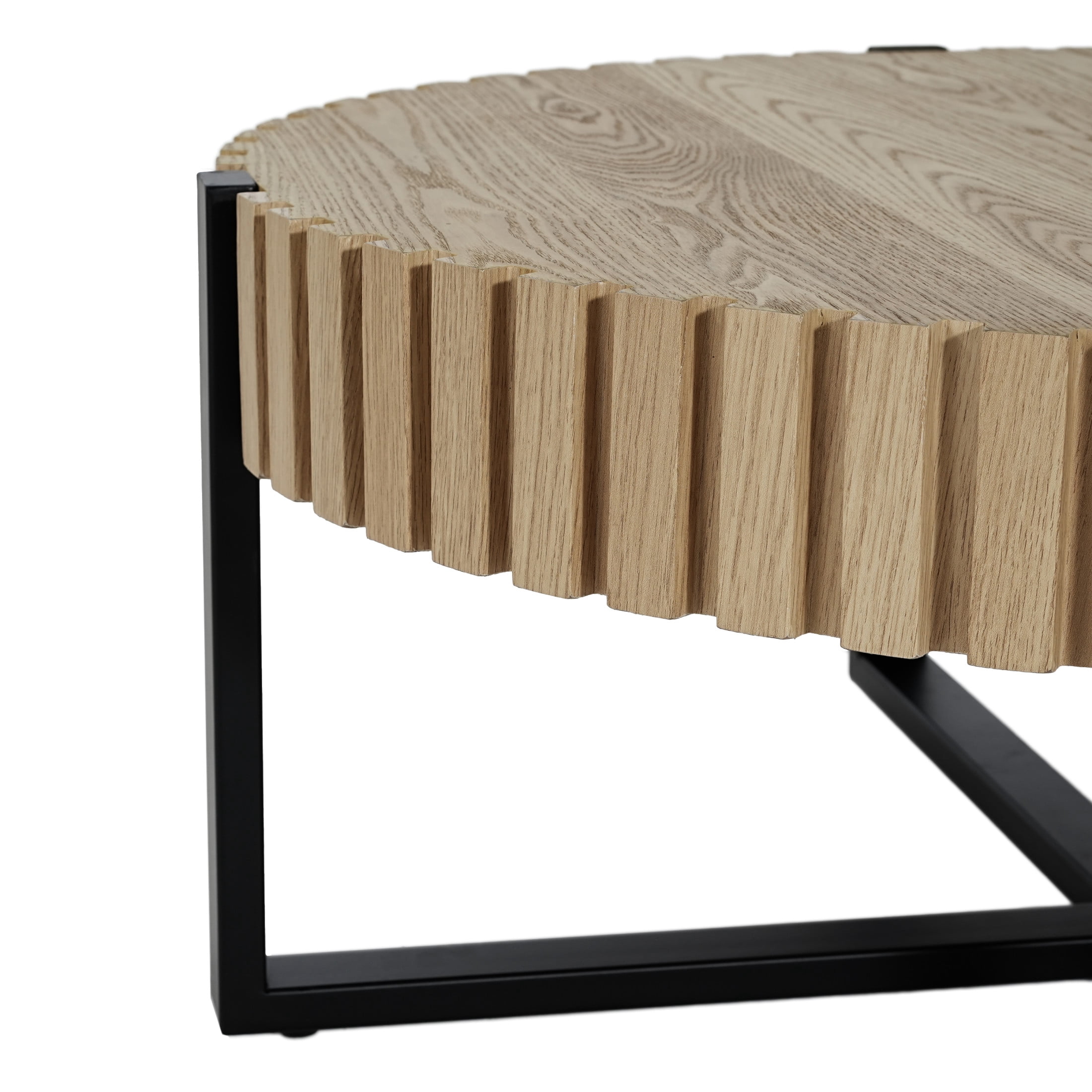 Christopher Knight Home 31" Round Coffee Table with Gear Design, Cross Metal Base, Black+Natural