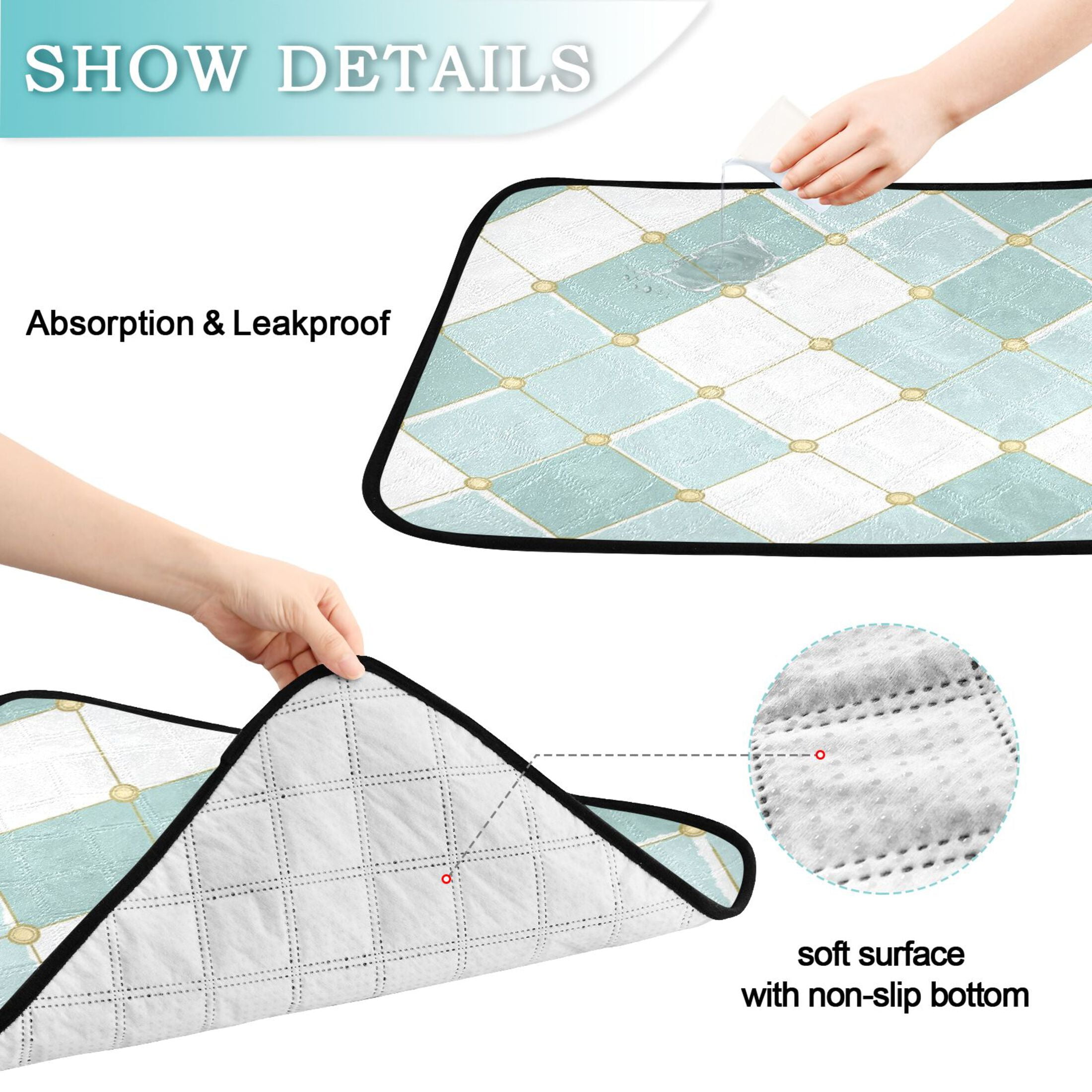 Washable Pet Pee Pads with Super Absorbent Reusable Training Pads for Dogs & Cats Pastel Teal Diamond Plaid