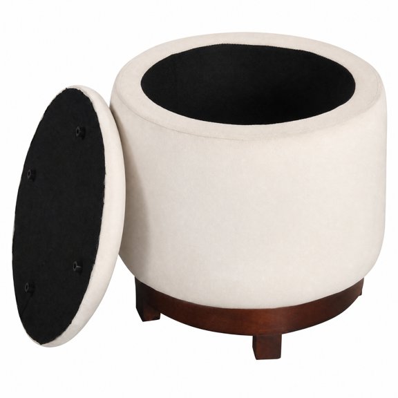 Furnibear 360 Degree Swivel Velvet Storage Ottoman Foot Rest with Hidden Compartment and Acacia Wood Frame for Living Room and Entryway, Beige