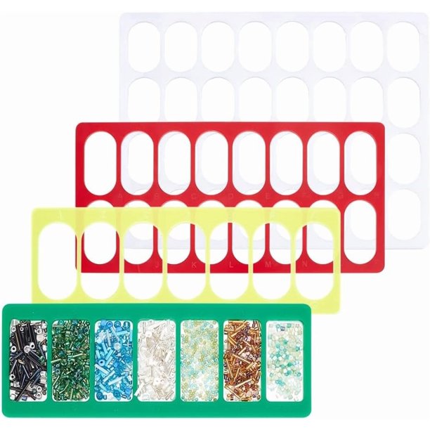 4 piezas de organizador de cuentas de semillas, tableros acrílicos para abalorios con escala alfabética, bandeja de plástico para abalorios con elementos básicos. Usar con tapetes para abalorios.