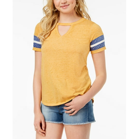 Hippie Rose Juniors Cutout Varsity T-Shirt Heathered Gold S