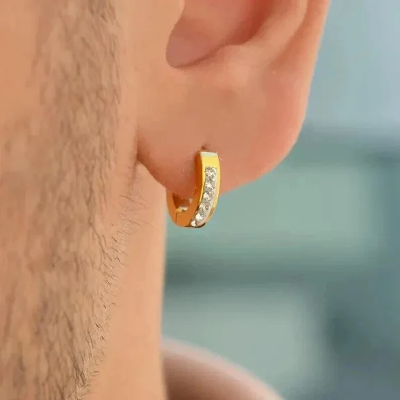 Hoop Earrings 1 Ct Men's Round Moissanite Yellow Cut Gold Plated White 14k