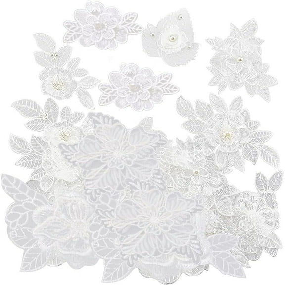 18 Pcs White Flower Embroidery Patch 9 Styles Organza Embroidery Lace Appliques Flower Appliques Patches Sew on Patches for Decoration Or Repair of Clothing Backpacks Jeans Caps Shoes for diy