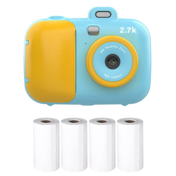 2.7K Cute Kids Instant Camera 42MP Kids Digital Camera Childeren Instant Print Camera with 2.4-inch IPS Screen 16X Digital Zoom Cute Filters Video Recorder with 4 Printing Paper Rolls Lanyard