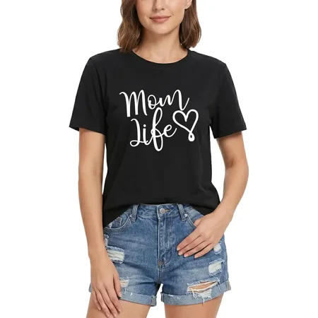 Women's Casual Short Sleeve Mom Life Graphic T-Shirt