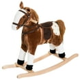 thumbnail image 3 of Qaba Kids Plush Toy Rocking Horse Pony Toddler Ride on Animal for Girls Pink Birthday Gifts with Realistic Sounds, Brown, 3 of 10