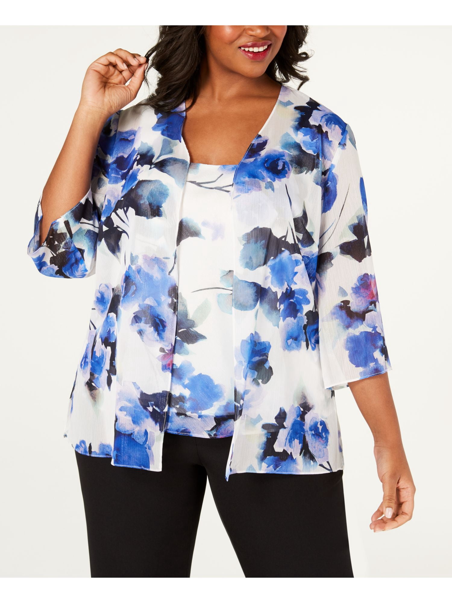 ALEX EVENINGS Womens Ivory 3/4 Sleeve 
