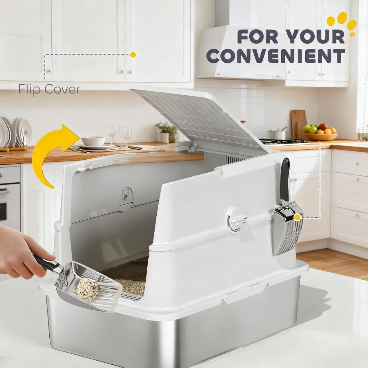 23.7" Fully Enclosed Stainless Steel Cat Litter Box - XL Spacious, Odor Control & Scratch Resistant, Easy-Clean Flip-Top for Cats Up to 15 lbs (23.7"Lx15.8"Wx17"H)