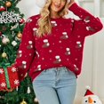 thumbnail image 4 of Suéter navideño para mujer Calcetines navideños de dibujos animados Patrón de copo de nieve Jersey con cuello redondo Suéter suelto de punto de manga larga Top Rojo L, 4 of 8