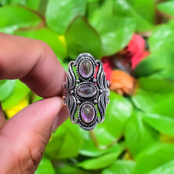 Natural Amethyst Gemstone Handmade 925 Sterling Silver Ring Size 7.5