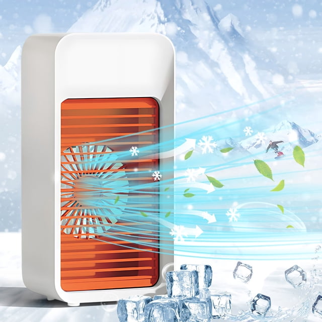 weibbin Portable Air Conditioner Fan Simulate Natural Wind 2 Speeds Cool Mist Spray Light for Home Office