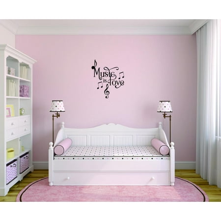 Custom Wall Decal Sticker Music Is Love Bedroom Quote Kids Teen Boy Girl Quote 1 Home Decor Picture Art 12x18 Inches