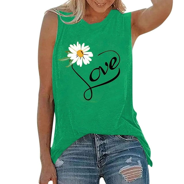 Camisetas sin mangas para mujer, chaleco fino de verano con estampado de margaritas y girasoles, chaleco sin mangas de manga corta, Jersey holgado informal, camisetas tipo túnica Fridja qr1812