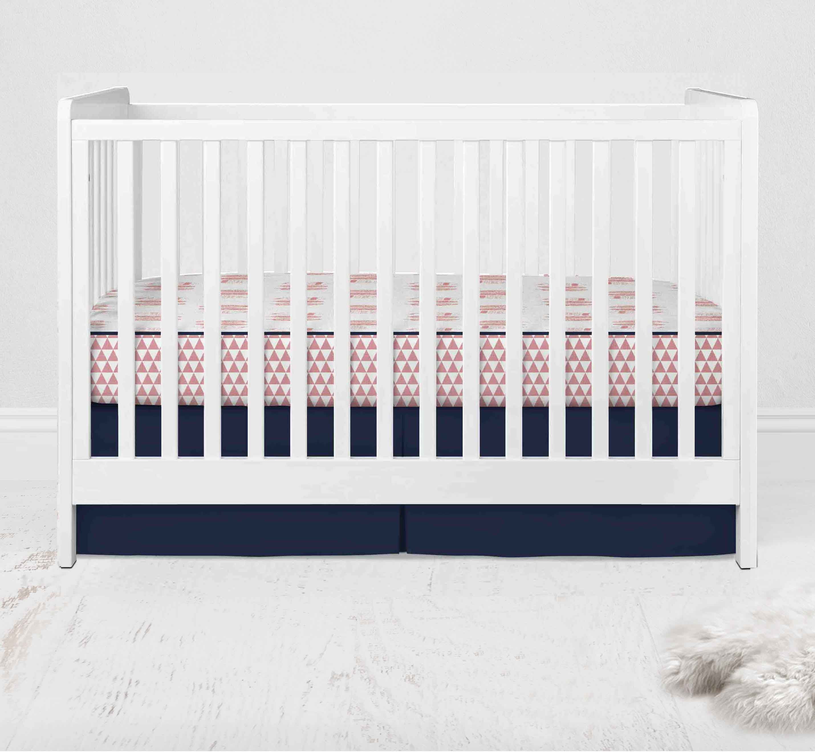 Bacati - Tribal Coral/Navy Feathers/Buck/Triangles Muslin Girls Crib Bedding Set