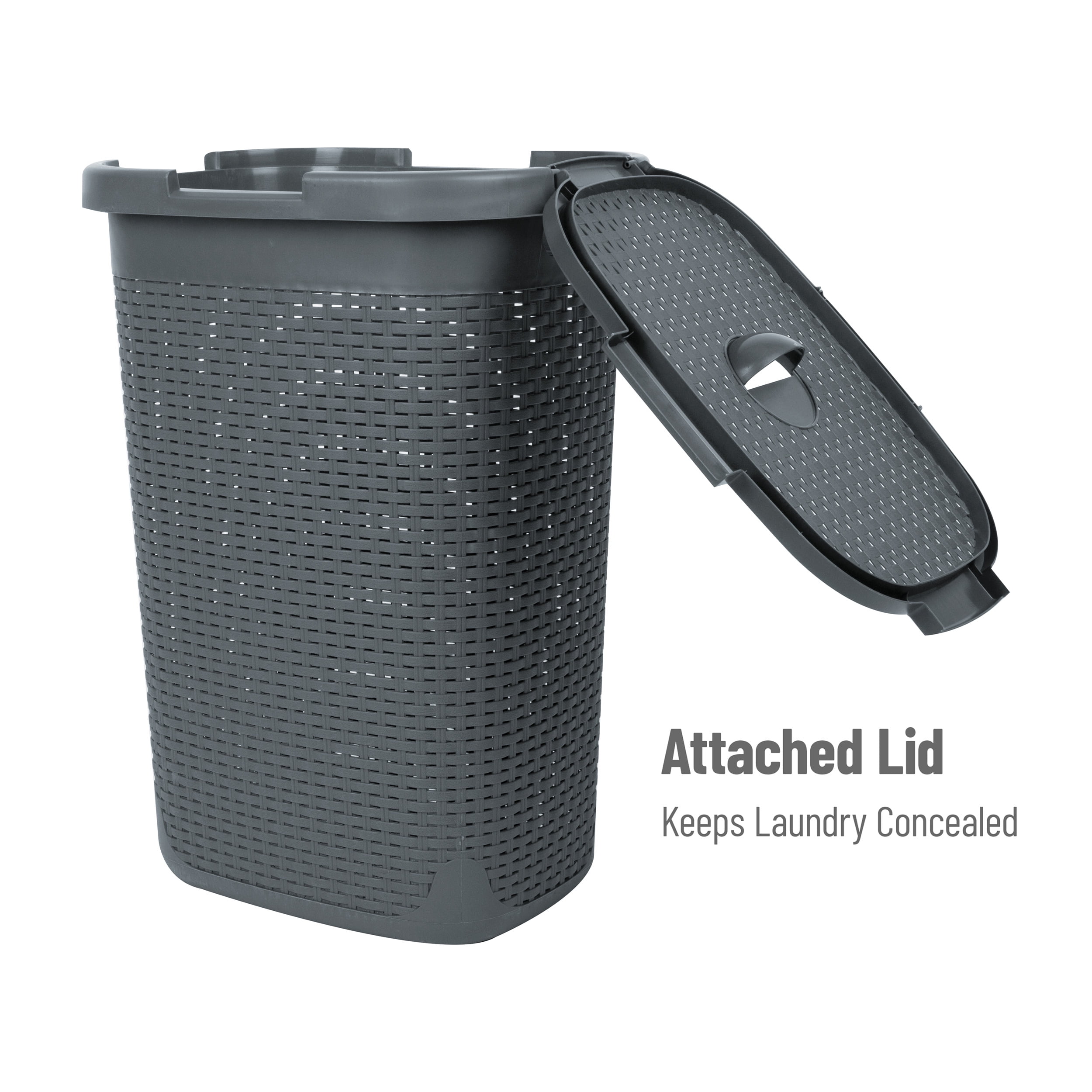 Mind Reader 60L Slim Laundry Hamper Clothes Basket, Lid, Plastic, 17.65"L x 13.75"W x 24.15"H, Gray