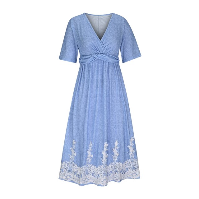 Robes pour Femmes 2024 Été Surdimensionné Imprimé Manches Courtes Col en V Taille Haute Robe Décontractée 50 % de Réduction!
