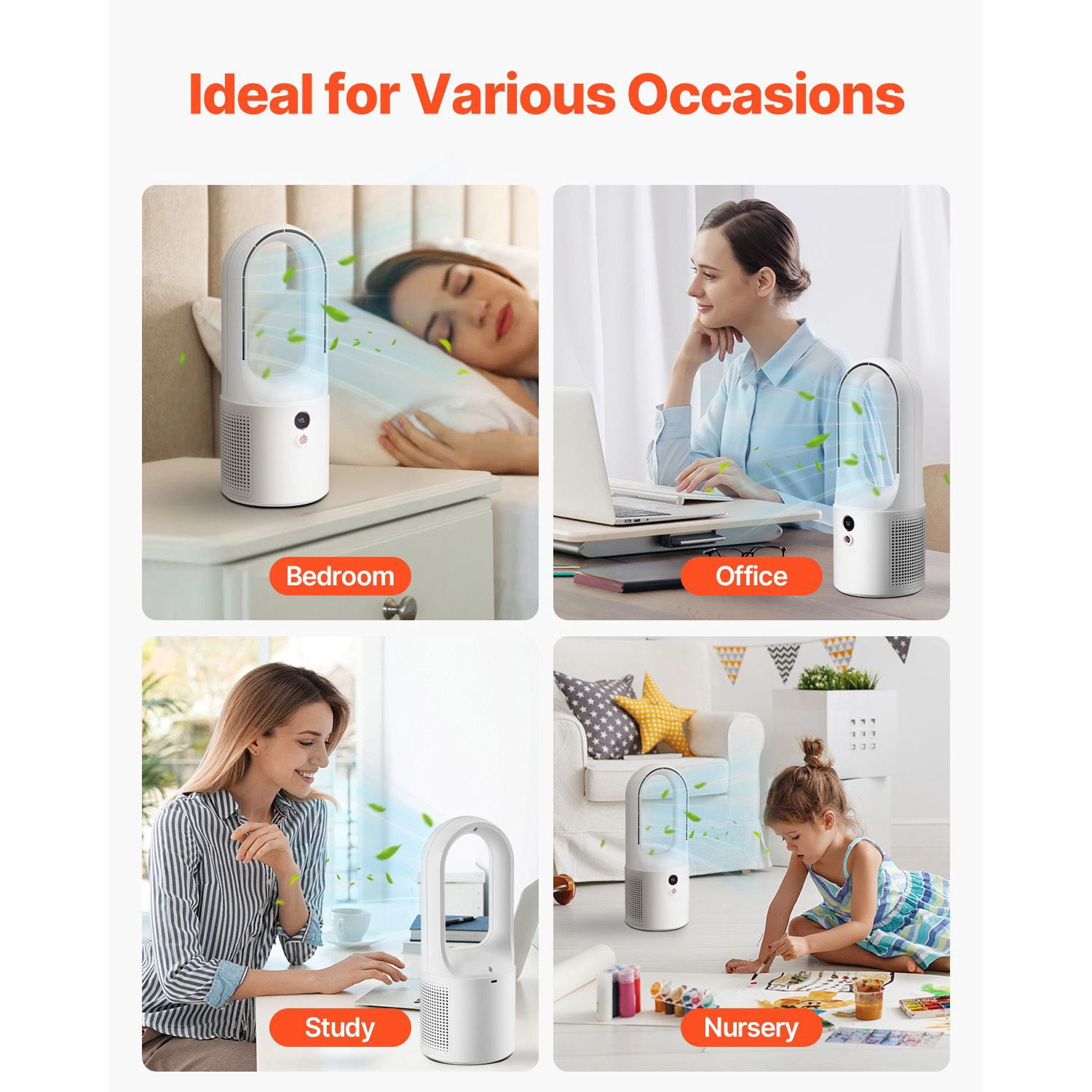 Bladeless Desk Fan, 7W with 6 Speed Levels, 5000mAh Battery, LCD Display, Button Control, Lightweight and Compact, Quiet Operation for Home and Office Use