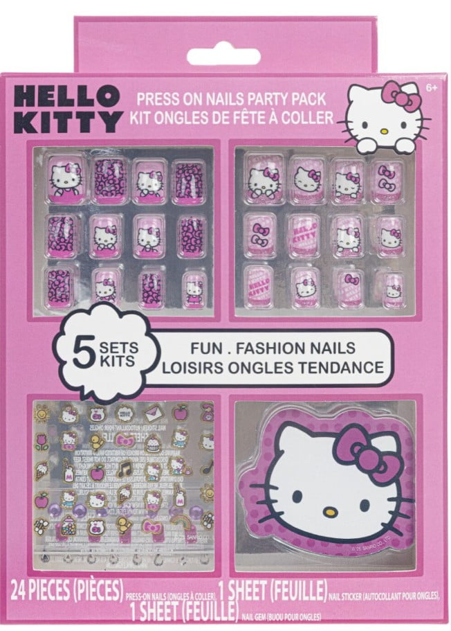 Lot de 24 faux ongles roses Hello Kitty