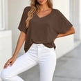 thumbnail image 4 of yillto Womens Blouse Summer V Neck Plain Short Sleeve Loose Top Causal Trendy Dressy Shirts Outfits, 4 of 6