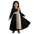 thumbnail image 2 of Wuxian Child Girls Long Sleeve Dresses Traditional Flower Plaid Graphic Embroider Round Neck High Waist Pleated A-Line Long Dress Fashionable Party Birthday Breathable Cozy Dailywear,Black,6-7 Years, 2 of 9