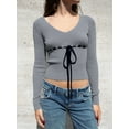 thumbnail image 4 of Gupgi Women Slim Knit Tops Long Sleeve V-Neck Front Drawstring Lightweight Sweater, 4 of 8