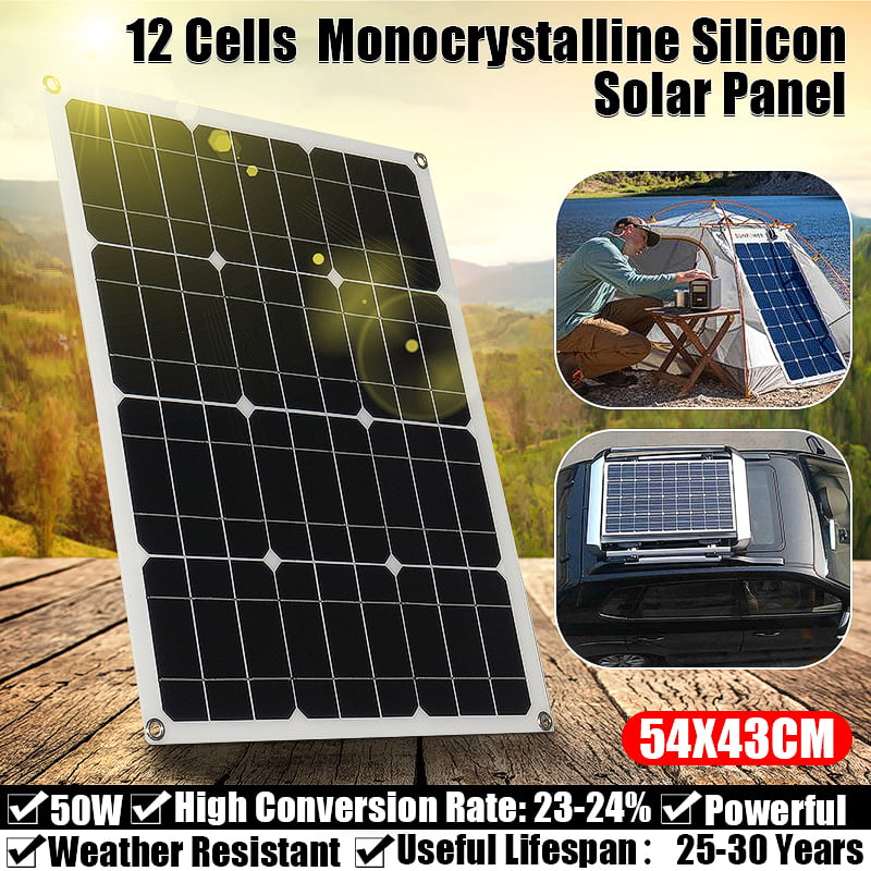 50 Watt 2 USB Combo Monocrystalline Solar Panel Kit Car Charger + 2 USB