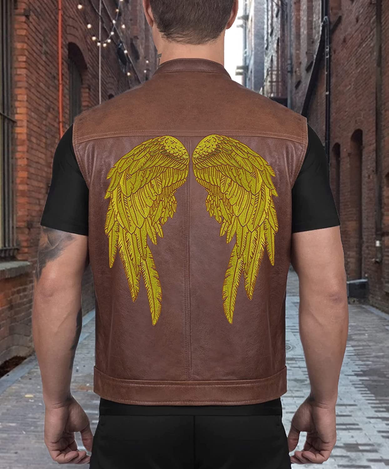 Gold Metallic Angel Wing Patches 14" | "Saints & Sinners" Realistic Wings and Feather Guardian Angels Back Patch | Embroidered Iron On | Large 2pc. Set - by Nixon Thread Co.