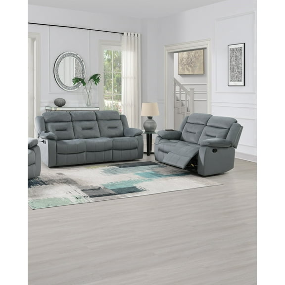 Luxurious Style Living Room 2pc Motion Reclining Sofa Loveseat Set Dark Gray Velvet W/ USB Port