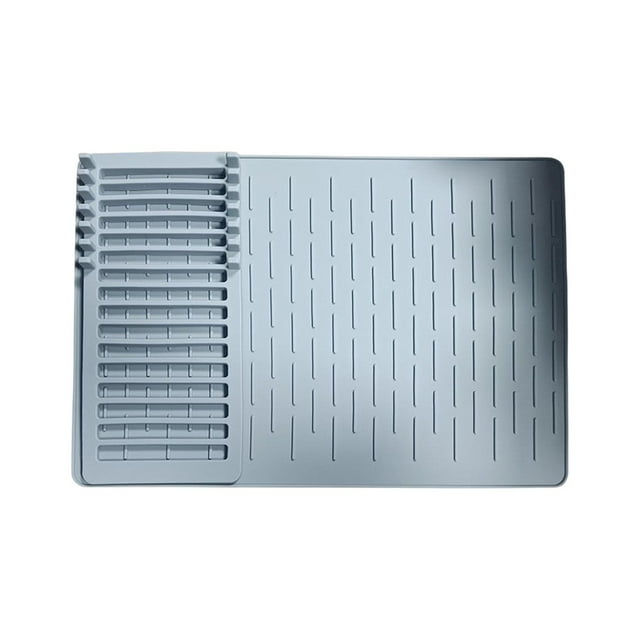 Tapete escurridor de platos de silicona para encimera Conjunto gris claro