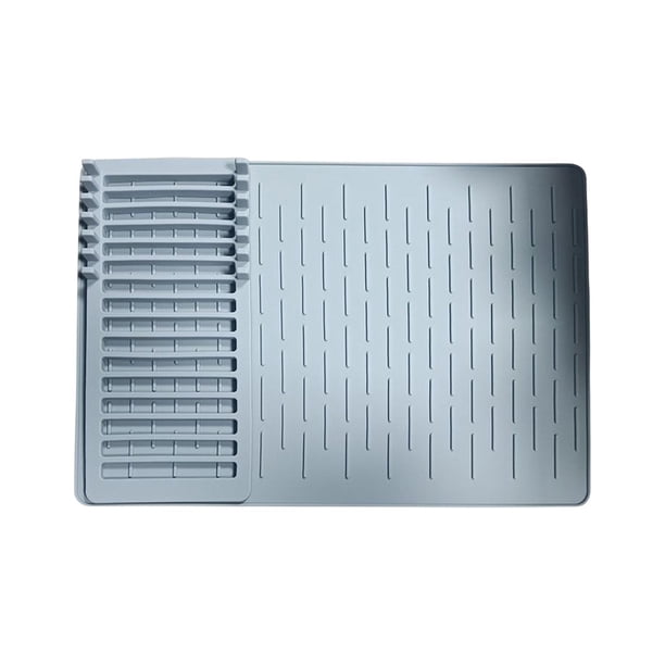 Tapete escurridor de platos de silicona para encimera Conjunto gris claro