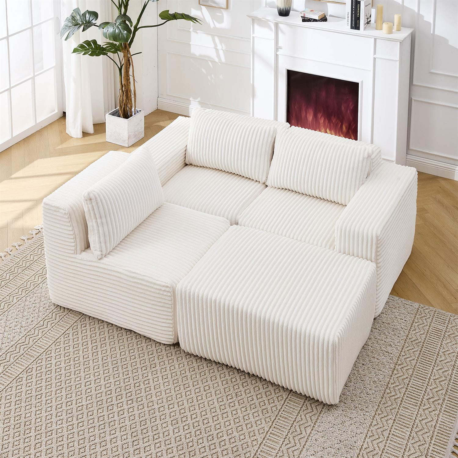 Demi Bonn 125" Modern Modular Sectional Sofa, L-Shaped Upholstered Cloud Couch with Deep Seats & Right Facing Chaise for Living Room, White